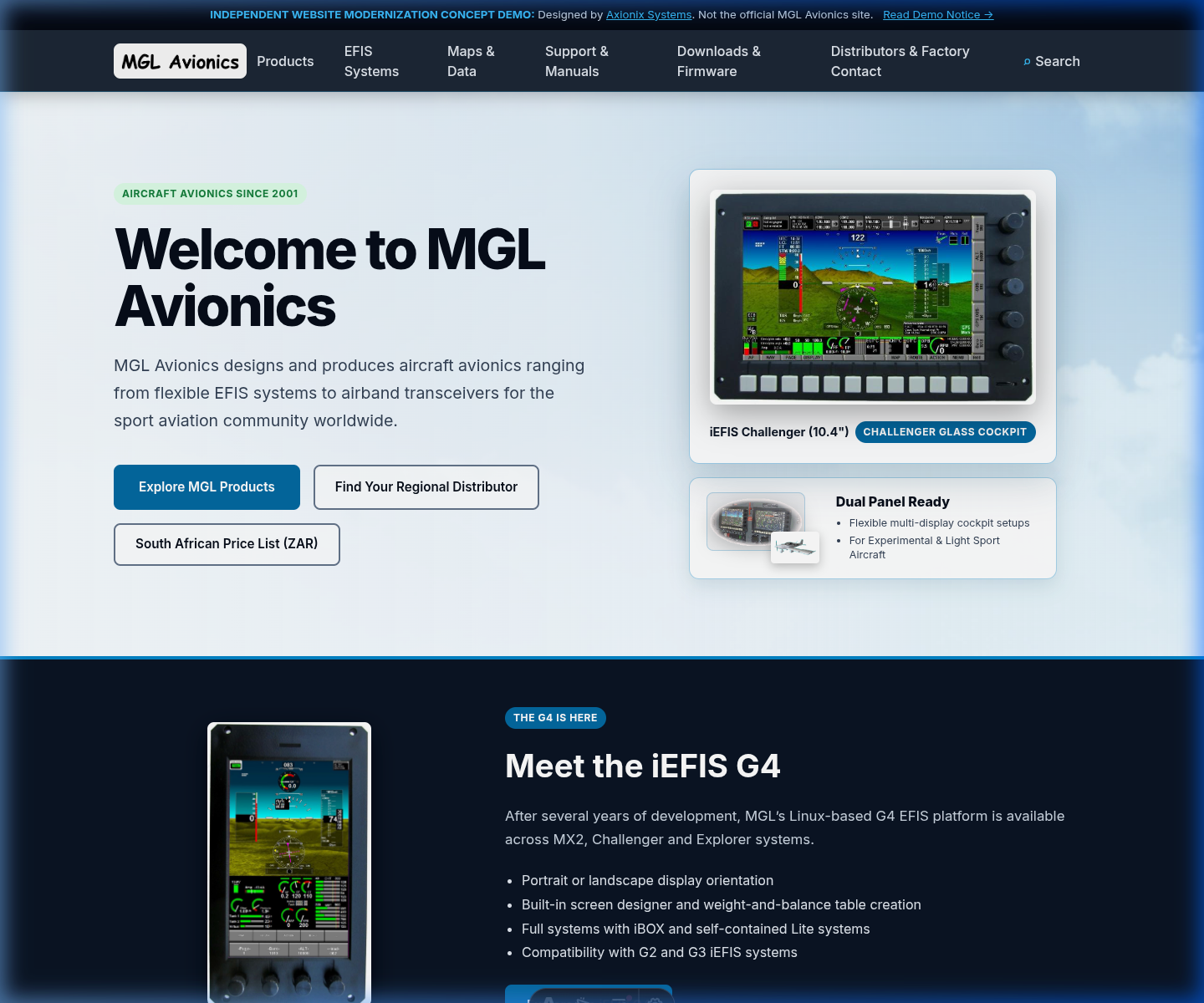 Desktop view screenshot of the archived demo website concept